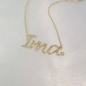Collar <span class=keywords><strong>de</strong></span> <span class=keywords><strong>Oro</strong></span> Macizo Personalizable <span class=keywords><strong>con</strong></span> <span class=keywords><strong>Nombre</strong></span> en Letra, Diseño Único, 9K 14K 18K, Collar <span class=keywords><strong>de</strong></span> Diamantes <span class=keywords><strong>de</strong></span> Moda - Product Image 3