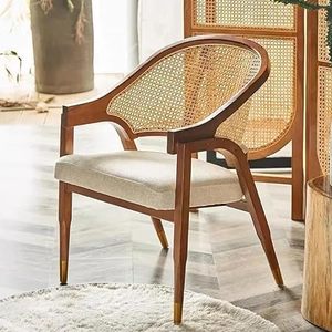 Fauteuil en rotin et bois massif pour salon, chambre, salle à manger, mobilier de maison, finition marron, siège d'appoint confortable - Product Image 3