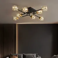 Lámpara de Techo de Latón Macizo, Estilo Postmoderno, Incandescente, con Cristales Minimalistas, Control por Sensor, para Sala de Estar, Dormitorio, Estilo Nórdico