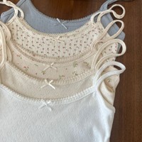 Brandy BM 100% katun Wanita Atasan Tank Top Motif Bunga dengan Renda dan Pita Tanpa Lengan Tali Spaghetti Kamisol Pakaian Dalam Wanita.