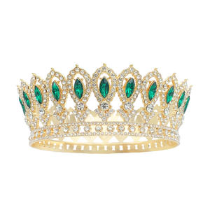 Couronne d'or haut de gamme Simple multicolore ronde complète beauté Pageant couronne casque pour les mariées d'anniversaire - Product Image 4