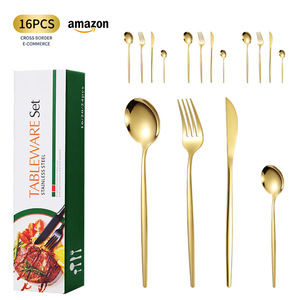 Juego de Cubiertos de Acero Inoxidable de 16 Piezas con Mango Dorado y Negro, Juego de Vajilla para Cocina y Comedor - Product Image 3