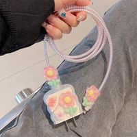 Protector de cargador de flores lindo 3D y cable de cable para funda de cargador de iPhone 18W 20W cubierta adaptador de EE. UU. Y UE