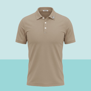 Handee Men's Beige Short Sleeve Cotton <b>Polo</b> <b>Shirt</b> Solid Color Casual Style Breathable Woven Fabric Regular Fit Front Logo - Product Image 1