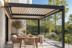 Pérgola Bioclimática Inteligente RKOV de Montaje en Pared, Puerta Corredera de Vidrio, Techo con Persianas Motorizadas Giratorias, Tamaño Personalizado 4x6m, Aluminio, Patio - Product Image 6
