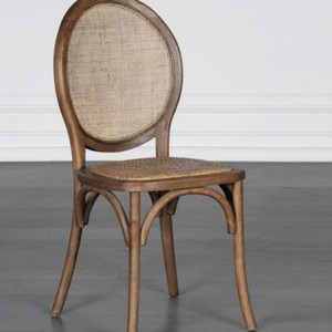 Chaise de salle à manger en rotin ovale rétro avec panneau en cannage, pieds antidérapants, empilable, pour mariage, fête, café, maison, en bois massif - Product Image 5