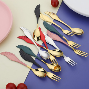 Cucharas y tenedores de acero inoxidable 304 con mango de ala para postres, cafeterías, restaurantes, hoteles, color sólido - Product Image 4