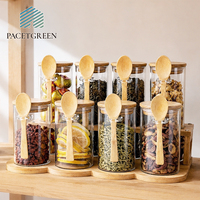 Pot de rangement en verre multi-usages pour la cuisine, couvercle en bambou, cuillère en bois, résistant à l'humidité, passe au lave-vaisselle, empilable, pour les collations, les noix, les bonbons