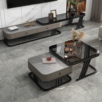 Meuble TV et table basse convertibles en pierre frittée, style moderne et durable, mobilier de maison simple et luxueux pour salon