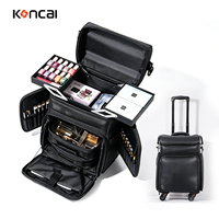 Trolley de rangement professionnel multi-couches en cuir PU grande capacité pour cosmétiques et outils de nail art avec plateaux pliables
