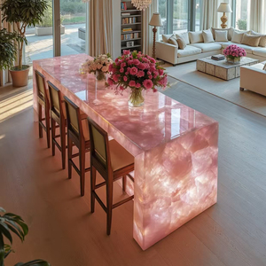 Bancone da Cucina Moderno Retroilluminato in Quarzo Rosa Cristallo e Onice <span class=keywords><strong>con</strong></span> Luce <span class=keywords><strong>LED</strong></span> - Product Image 4