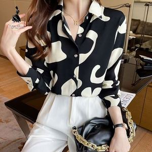 Kemeja Wanita Chiffon Cetak Retro Baru 2026, Atasan Lengan Panjang, Blus Longgar, Pola Geometris, Kemeja Wanita untuk Kantor - Product Image 6