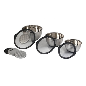 Râpe 3 pièces de haute qualité et couvercle transparent ensemble de bols à mélanger en acier inoxydable ensemble de bols à salade de stockage de cuisson de service de cuisson - Product Image 5