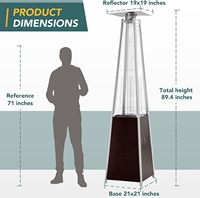 Chauffe-terrasse professionnel au gaz extérieur 48000 BTU, propane, acier inoxydable, protection contre la surchauffe, tour de flamme pyramidale, verre de quartz