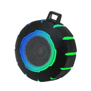 Mini buzina redonda bluetooth de led, alto falante redondo colorido de som à prova d'água com luz led portátil bt 5.0 sem fio rgb ativo