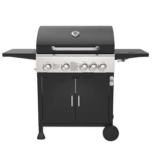 Hoge Kwaliteit Outdoor Trolley Vierkante Metalen Duitse Barbecue Gas Bbq Grill 4 + 1 Hoofdbranders Bbq Gas Grills