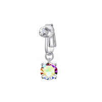 Edelstahl Blumen-Herz Bauchnabelpiercing mit CZ-Steinen zum Anklipsen, Ohrring ohne Piercing, Hängender Fake-Bauchnabelpiercing-Schmuck, Geschenk