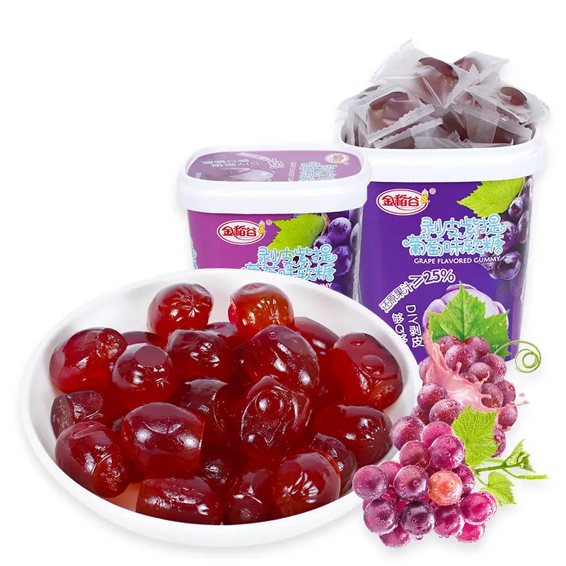 Popular Haccp 110G Barril Embalaje Chewy Gummy Sweet Grape Sabores afrutados Gummy Jelly Candy