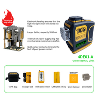 Niveau laser électronique DEGLASERS 12 lignes 360 °   Instrument de nivellement laser vert de type capteur, batterie au lithium 3200 mAh pour la construction