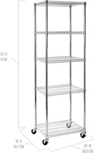 Seville Classics UltraDurable Heavy Duty NSF Solid Steel <strong>Wire</strong> Rack 5-Tier <strong>24</strong>\&quot; W <strong>X</strong> <strong>18</strong>\&quot; D Shelving Unit for Storage Garage