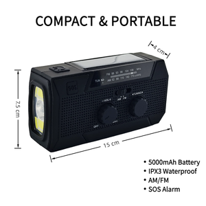 En Stock, Radio Solar de Emergencia de 5000mAh, Resistente al Agua IPX3, Radio AM/<span class=keywords><strong>FM</strong></span> con Manivela y Linterna Súper Brillante de 3 Modos para Senderismo - Product Image 4