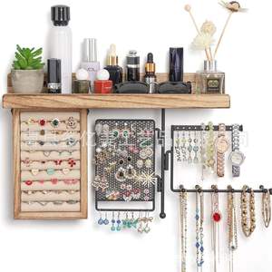 Organisateur de bijoux suspendu en bois créatif support mural avec présentoir de collier rotatif pour boucles d'oreilles et bagues - Product Image 3
