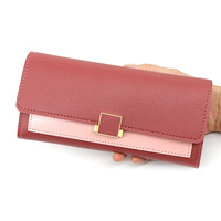 Dompet Wanita Baru dari Bahan PU, Portabel, Warna Solid, Sederhana, Lipat Tiga, untuk Dompet Koin dengan Lapisan Poliester, Dompet Blok
