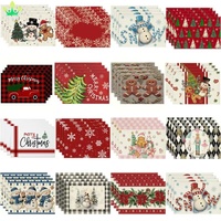 Napperons de Noël artificiels en polyester imprimés, motifs flocons de neige, carreaux et sapins, pour repas de Noël, décoration de cuisine et de fêtes