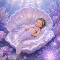Poupée Bébé Reborn en Silicone de 12 Pouces avec Queue de Sirène, Yeux Fermés, Couleur Lilas Violet, Poupée Nouveau-né pour Jeu d'Imitation