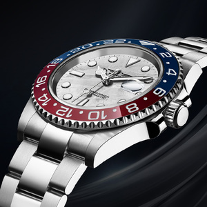 PINDU Retro Classic Men's Automatic Mechanical Diving Watch <b>Red</b> and Blue Ceramic Rotating Bezel <b>Date</b> Window - Product Image 2