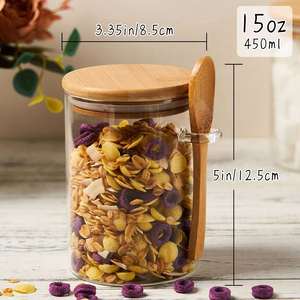 Square Kitchen Accessories Home Storage Jars Borosilicate Glass Eco-Friendly Food <b>Container</b> Spice Jar Overnight Oats Jar <b>Bamboo</b> - Product Image 2