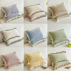 55 Colors Velvet Ruffle <b>Throw</b> Pillowcase Hotel 18x18 Inches Custom Label Decorative Linen Pillowcase Set Cushion Cover Home - Product Image 4