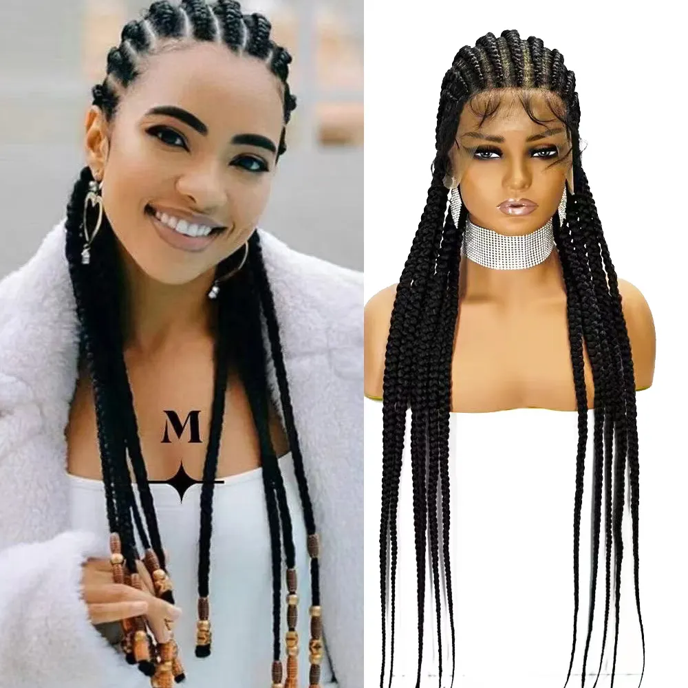 Sharopul vente en gros perruque en dentelle micro-tressée brune africaine synthétique pleine dentelle avant cornrow tresse perruques pour les femmes noires