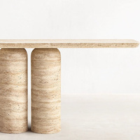KUMUSI Table console en marbre avec base en pierre massif travertin beige