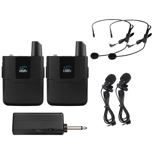 Professional 2.4G Wireless Microphone Lavalier Mic Headset Microphone Bodypack Transmitter Rechargeable Receiver Metal Noise