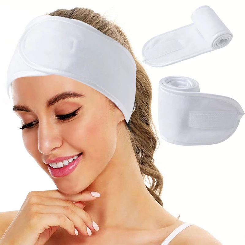 Tiara de velcro, tiara de cabelo de cor sólida para maquiagem, lavagem facial, elástica, engrossada, feminina, para banho