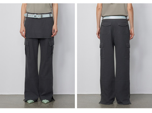 Miu-Style Faux deux pièces vêtements de travail évasé décontracté <span class=keywords><strong>taille</strong></span> <span class=keywords><strong>basse</strong></span> décontracté <span class=keywords><strong>taille</strong></span> <span class=keywords><strong>basse</strong></span> minceur pantalon à glissière pour les femmes - Product Image 4