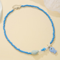 Collier de perles de style coréen à thème marin pour femmes, pendentif en verre avec perles de rocaille en forme de poisson et d'étoile de mer pour l'été, réglable