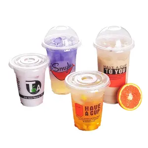 Logotipo personalizado impresso claro 12, 16, 20, 24oz PP PET boba plástico descartável transparente copo com tampa