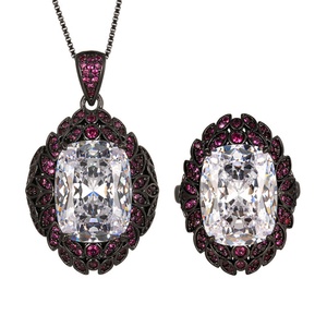 Parure de bijoux écologiques en cuivre hypoallergénique, résistante à l'eau, avec pendentif et boucles d'oreilles en zircon noir et gris 12*16mm - Product Image 1