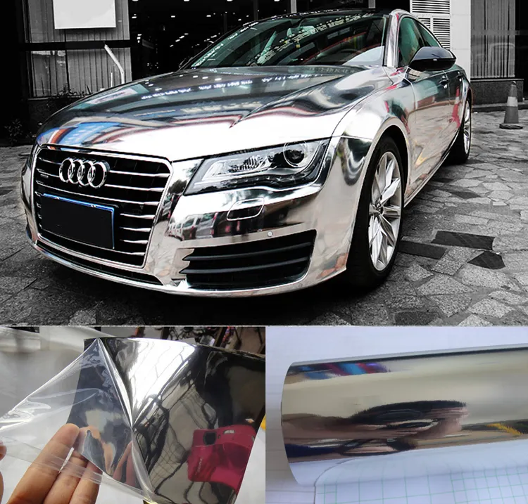 High stretchable air free bubbles silver color mirror chrome car wrapping vinyl film