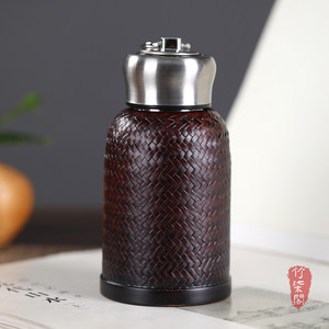 Bamboo Woven Thermos Cup 316 Stainless Steel Vacuum <b>Flask</b> Travel Water <b>Bottle</b> Insulated Portable Round Design - Product Image 1