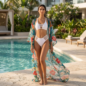 Vestido Túnica Maxi Boho Chic de Verano, Chifón con Estampado Floral Tropical, Toque Étnico Artesanal, Origen India, PARA CLIENTES - Product Image 2