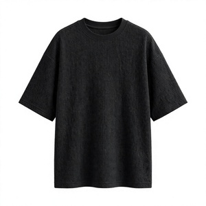 T-shirt Homme Oversize en Maille Gaufrée Respirant à Manches Courtes Col Rond Décontracté Marron Uni 100% Coton 220g - Product Image 3