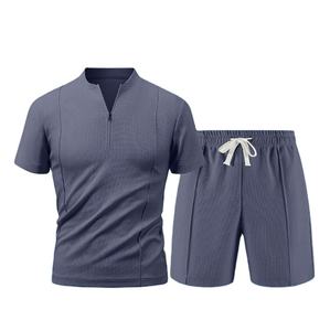 Top vente Xinhua Fuge hommes sport deux pièces ensemble fermeture éclair demi-short à manches courtes pour l'été mode transfrontalière - Product Image 1