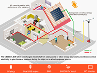Système de station d'alimentation portable tout-en-un Powergo 6,6 kW, hybride solaire pour usage domestique, 6200 W, contrôleur MPPT pour toute la maison, batterie BYD