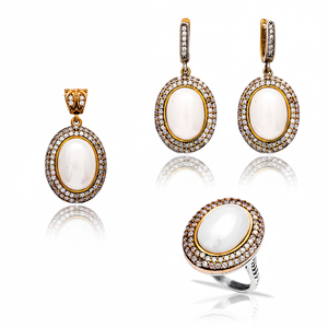 Oval Shape Zircon Design Turkish Authentic Handcrafted Gold Plated 925 Sterling Silver Women's Jewelry Set Trendy Party - Product Image 2