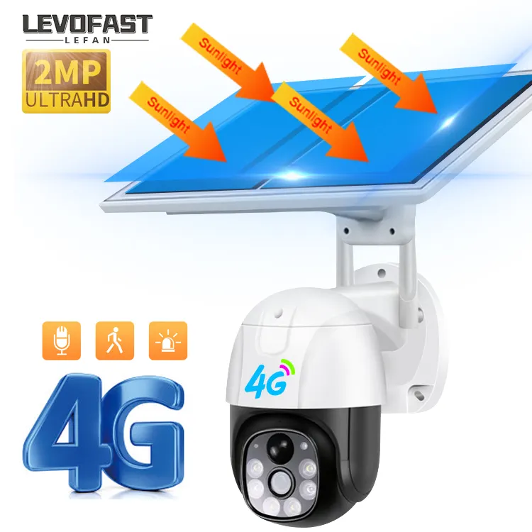 LEVOFAST Caméra dôme solaire sans fil 4G PTZ pour la maison Caméra de sécurité CCTV 2MP pour panneau solaire