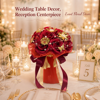 Ramo de mano nupcial rojo para boda con rosas artificiales y perlas, adorno para fiesta, estilo chino, accesorio para fotos de matrimonio, decoración