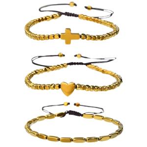 Luxe Unisexe Croix Coeur Bijoux Bracelet Hématite Pierre Or Bracelet - Product Image 1